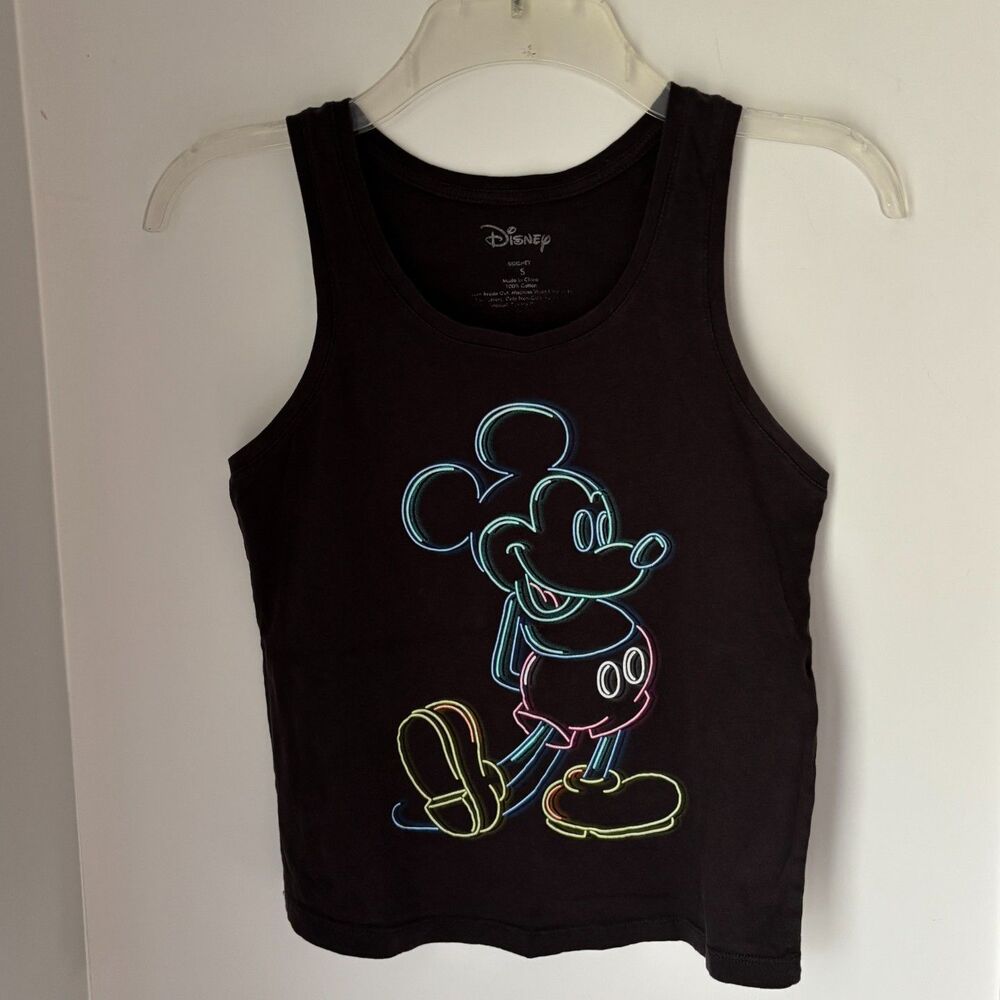 Disney Mickey Mouse Neon Graphic Black Racerback Tank Top Women's Small S #14